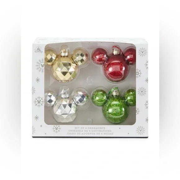 Disney Mickey Mouse Icon Ornaments,4 Glass Ornament Set,NWT - Picture 4 of 5